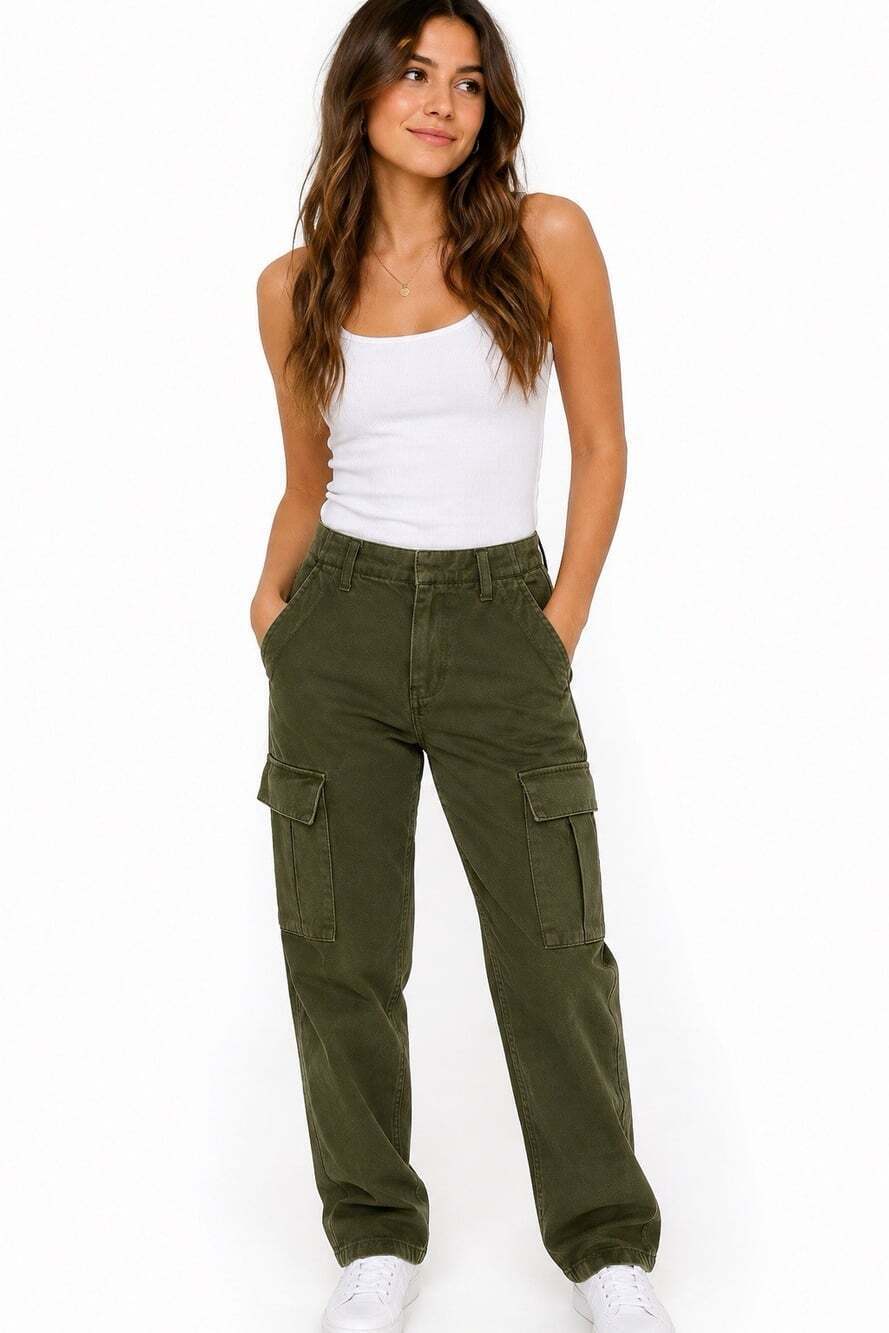 PacSun Women’s Olive Green Cargo Pants Size 24 Straight Leg Utility 100% Cotton